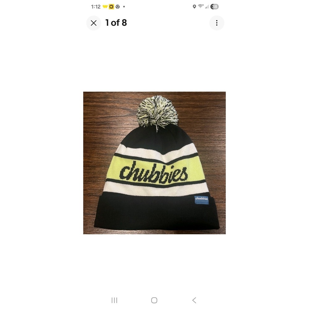 NWOT Chubbies The Lime-o Pom Beanie Black Lime‎ Green Striped Foldover UNISEX OS